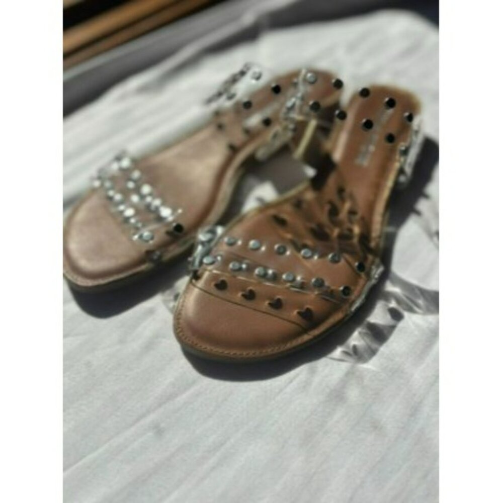 Sun + Stone Womens  Studded Slide Sandals Gray 6.5